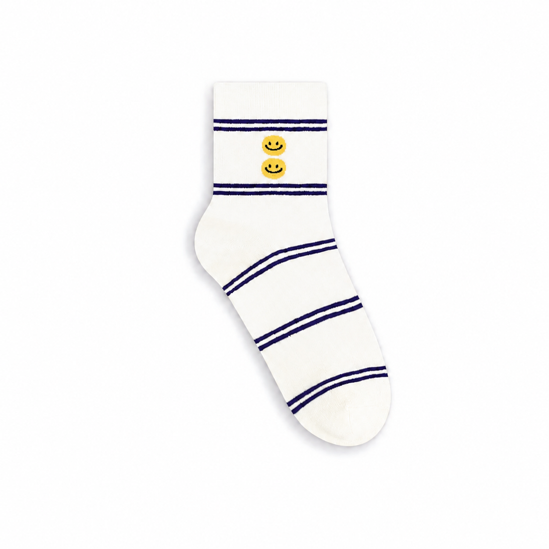 Women’s Striped Flocked Smiley Crew Socks – Korean Preppy Cotton Socks