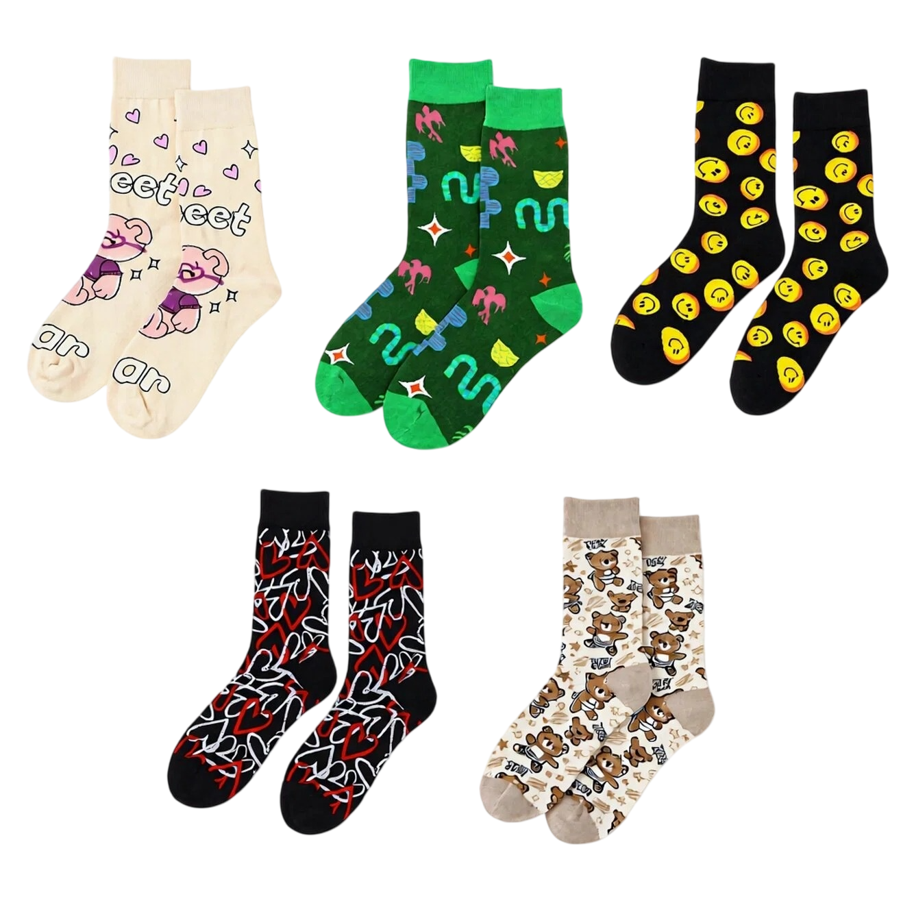 Unisex Playful Cartoon Tall Crew Socks – Breathable Printed Casual Socks