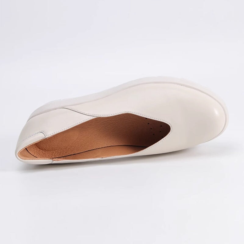 Soft Leather Loafers for Women Light Wedge Heel in Beige/Golden/Brown/Black/Blue