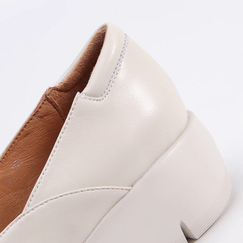 Soft Leather Loafers for Women Light Wedge Heel in Beige/Golden/Brown/Black/Blue