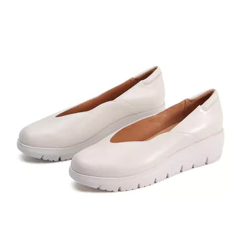 Soft Leather Loafers for Women Light Wedge Heel in Beige/Golden/Brown/Black/Blue
