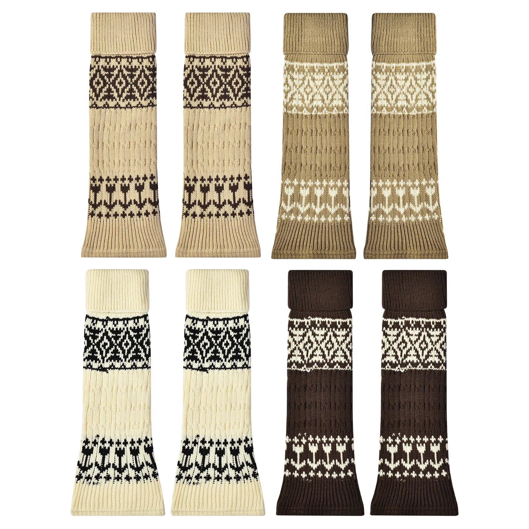 Women’s Fair Isle Wool-Blend Calf Warmers – Retro Slouchy Cool-Season Leg Covers