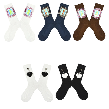 Women’s Decorative Chain High-Crew Socks – Bold Cotton-Blend Cool-Season Socks