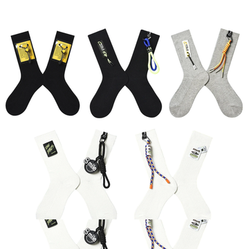 Women’s Safety-Pin Chain Crew Socks – Punk-Inspired Cotton-Blend Winter Socks