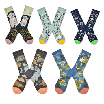 Women’s Sepia Woodland Gallery Crew Socks – French-Inspired Retro Fashion Socks