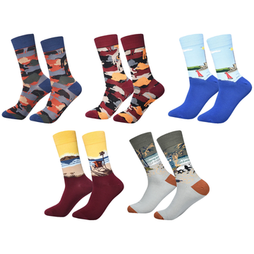Men’s Urban Doodle Mid-Calf Socks – Smooth-Toe Artistic Casual Socks