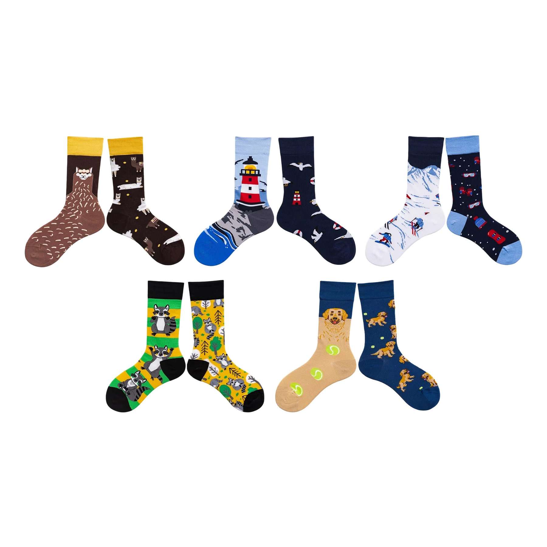 Unisex Split-Pair Cartoon Crew Socks – Playful Cotton-Blend Couple Socks