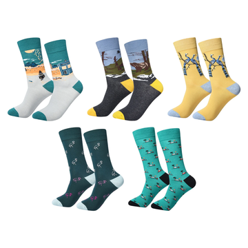 Men’s Street Art Illustration Long Socks – Retro Cotton-Blend Crew Socks