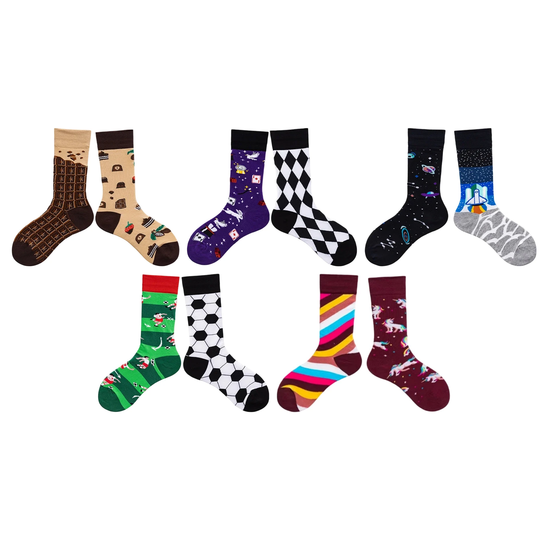 Unisex Mix-and-Match Character Mid-Calf Socks – Playful Casual Couple Socks
