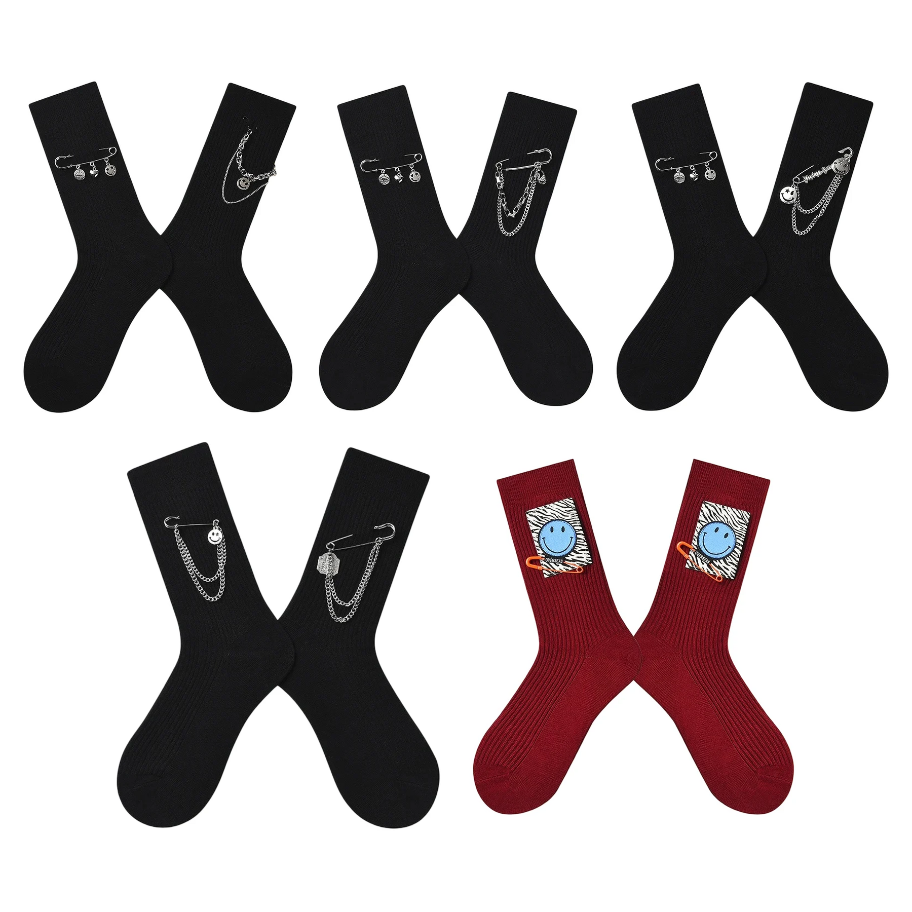 Women’s Chain-Accent Mid-Calf Socks – Edgy Moisture-Absorbing Casual Socks