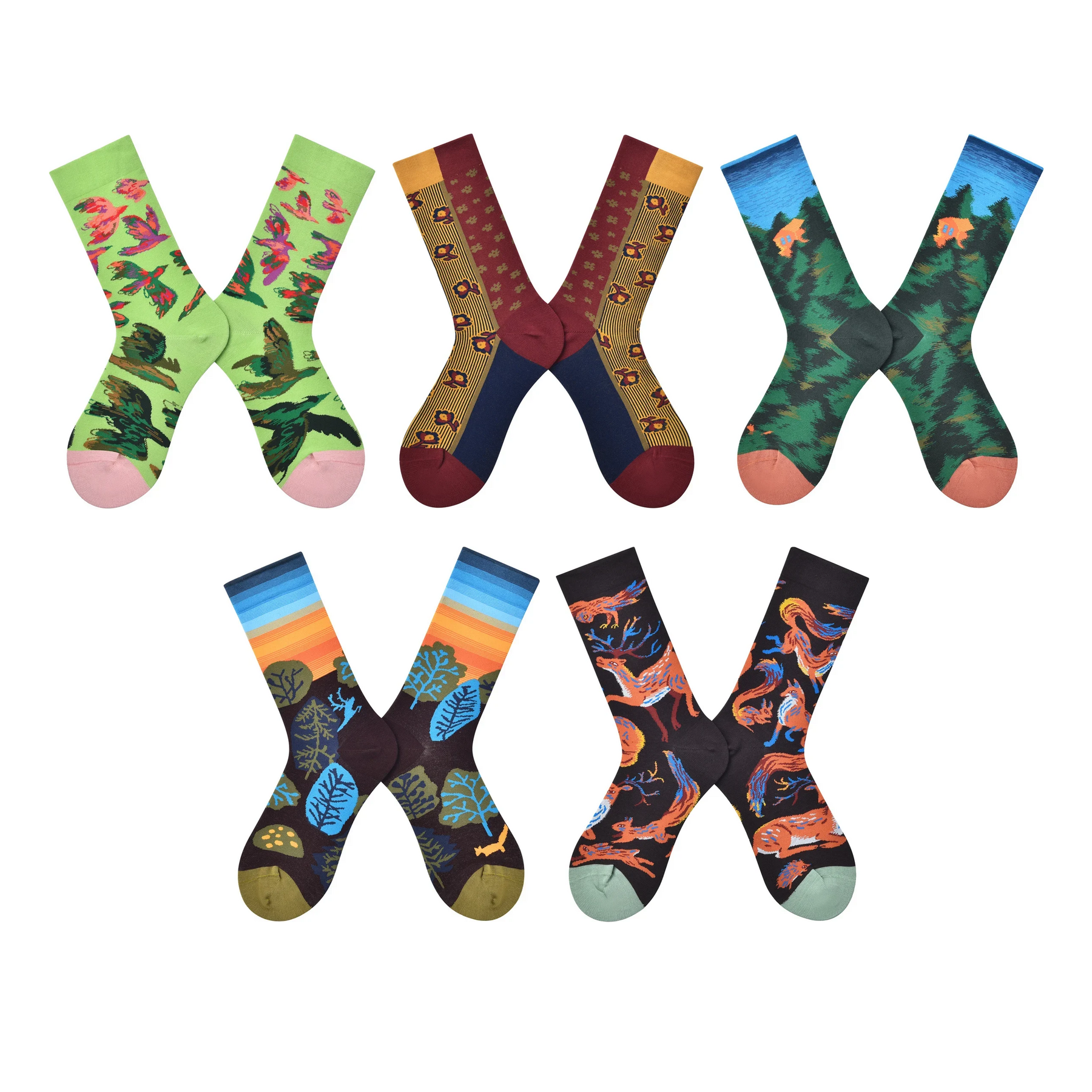 Unisex Retro Pop-Art Crew Socks – Japanese-Inspired Colorblock Matching Socks