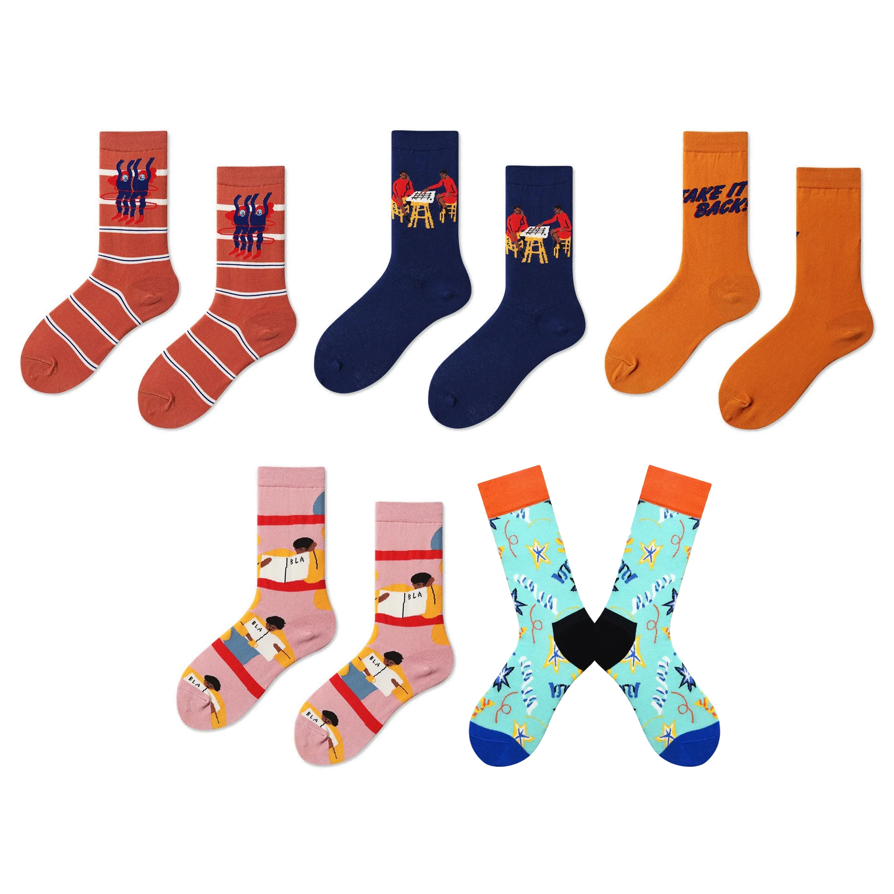 Women’s Nordic Animal Geometry Crew Socks – Colorful Illustrated Casual Socks