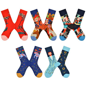Women’s Mix-and-Match Character Crew Socks – Hand-Linked Toe Cotton-Blend Socks