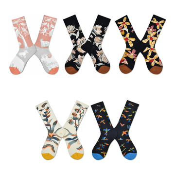 Women’s Autumnal Animal Canvas Socks – Elegant Vintage Mid-Calf Fashion Socks