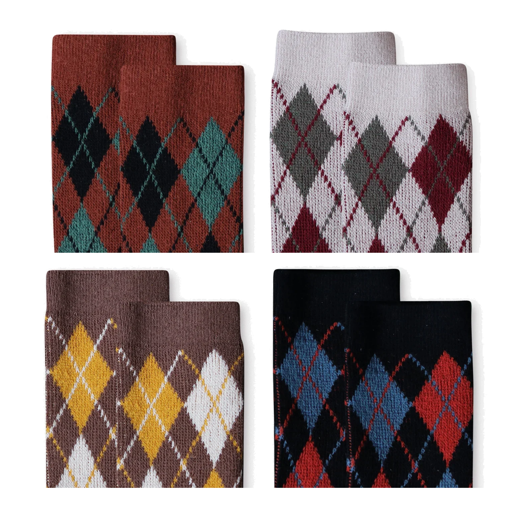 Unisex Heritage Diamond-Knit Crew Socks – Thick Moisture-Absorbing Couple Socks