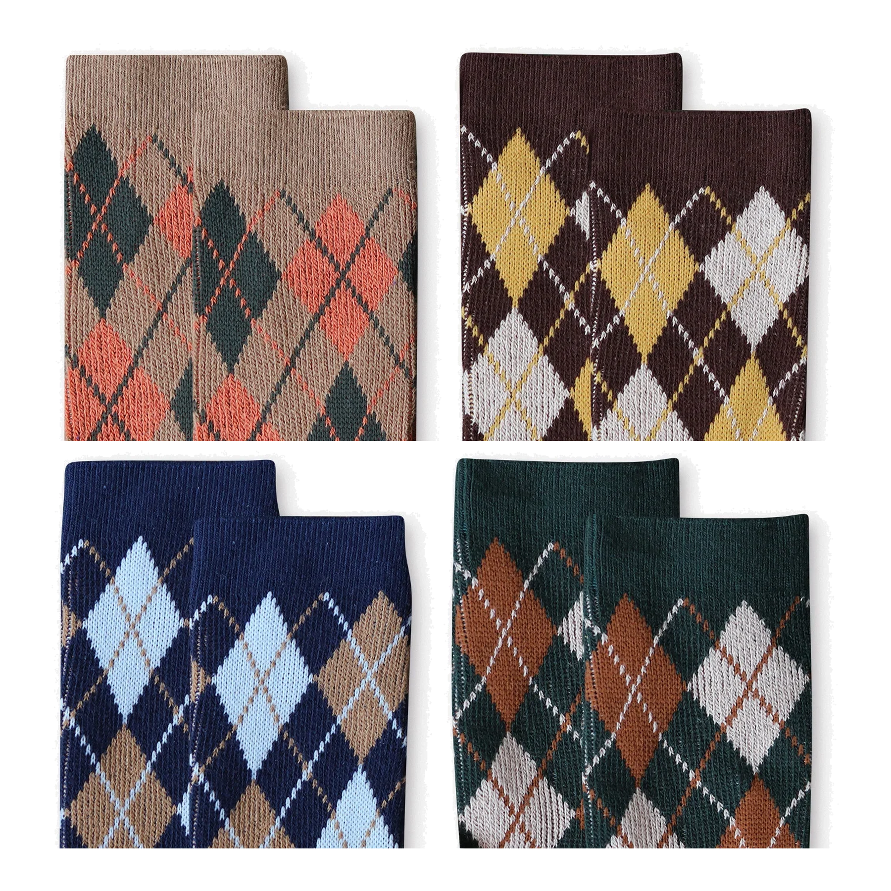 Unisex Cozy Argyle Mid-Calf Socks – Warm Cotton-Blend Matching Winter Socks