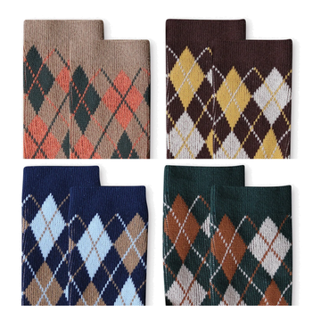 Unisex Cozy Argyle Mid-Calf Socks – Warm Cotton-Blend Matching Winter Socks