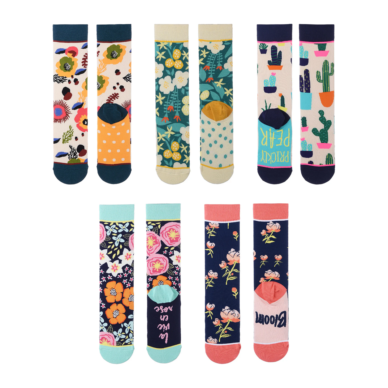 Women’s Botanical Sketch Mid-Calf Socks – Straight-Cuff Cotton-Blend Socks