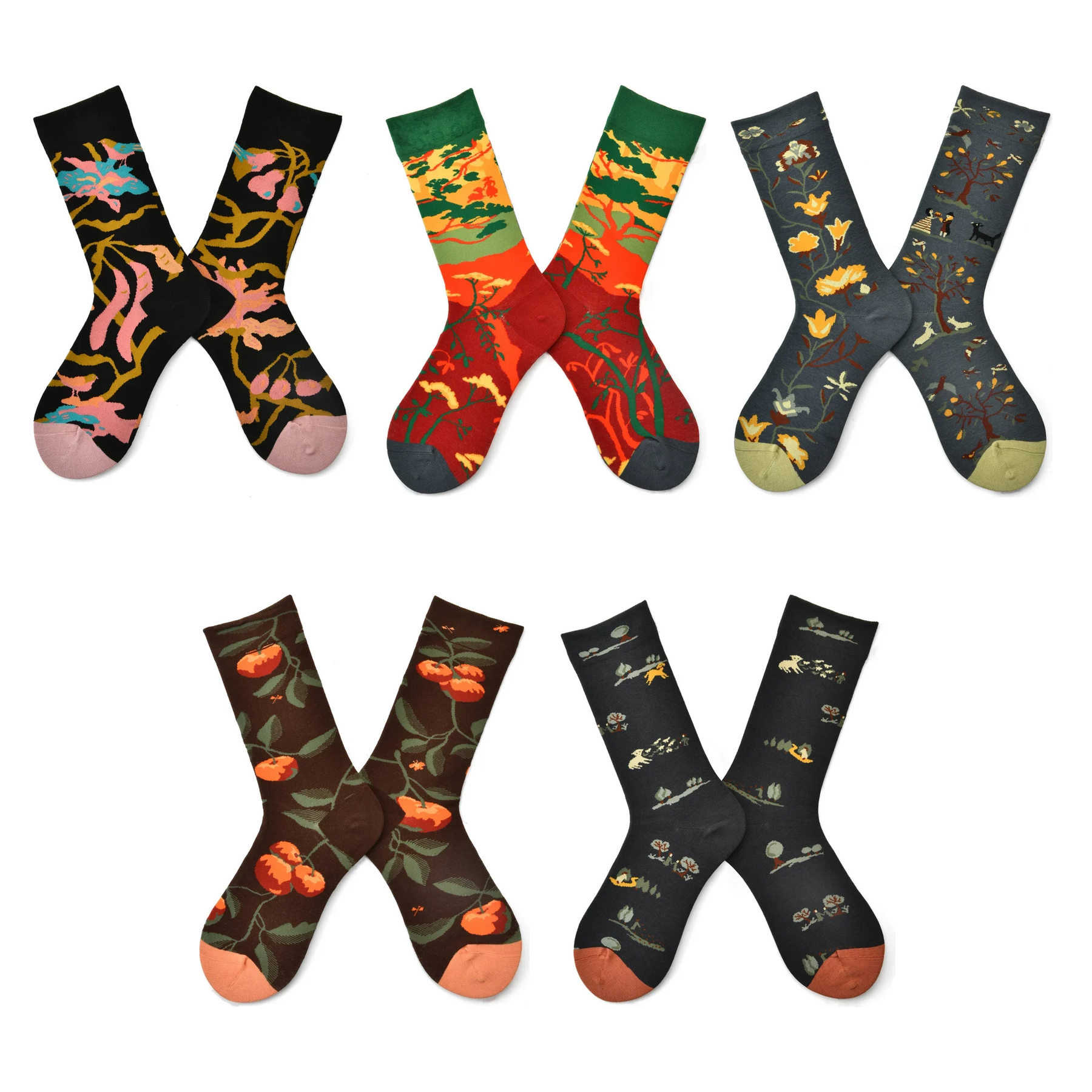 Women’s Parisian Still-Life Crew Socks – Vintage Painterly Cotton-Blend Socks