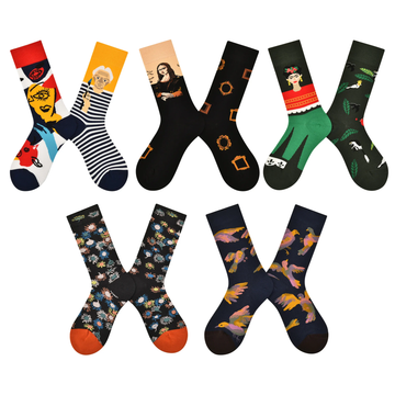 Women’s Asymmetric Jacquard Mid-Calf Socks – Creative All-Season Casual Socks