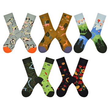 Women’s Odd-Pair Cartoon Tube Socks – Colorful Cotton-Blend Everyday Long Socks