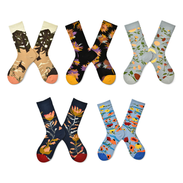 Women’s French-Inspired Canvas Art Mid-Calf Socks – Literary Retro All-Season Socks