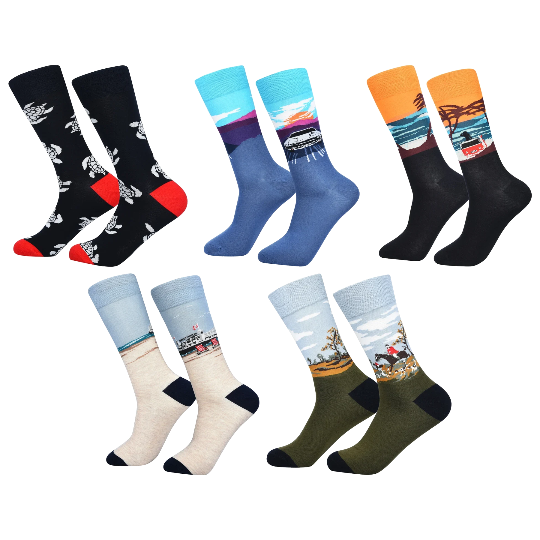 Men’s Creative Linework Crew Socks – Relaxed Cool-Season Fashion Socks