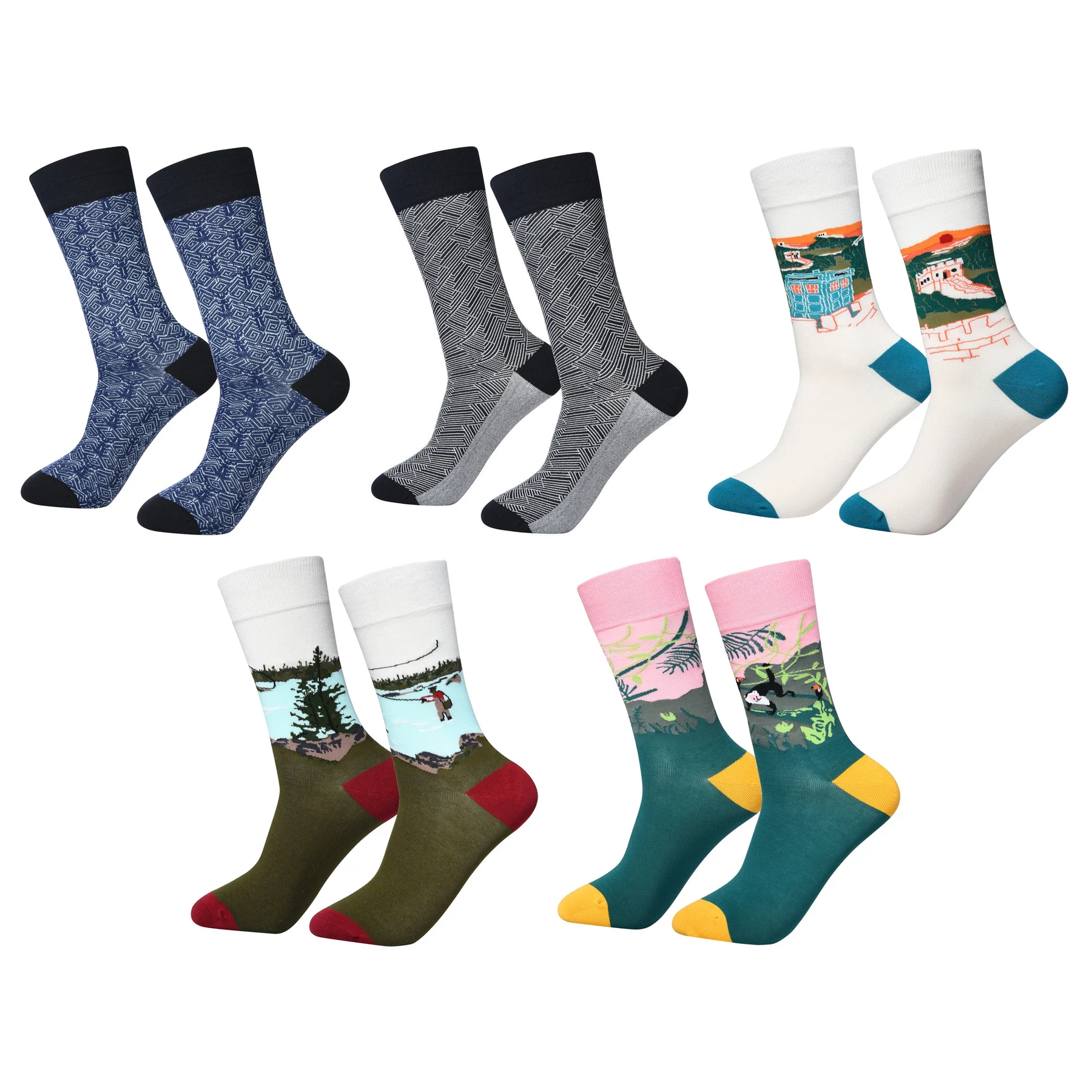 Unisex Playful Icon Crew Socks – Flat-Seam Combed Cotton-Blend Spring Socks