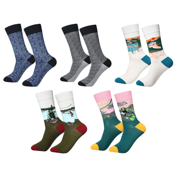 Unisex Playful Icon Crew Socks – Flat-Seam Combed Cotton-Blend Spring Socks