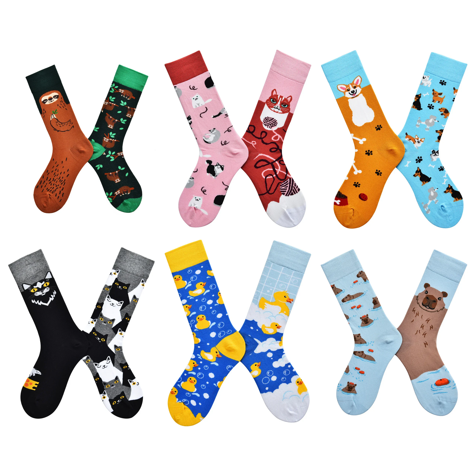 Women’s Split-Design Jacquard Crew Socks – Hand-Linked Cotton-Blend Novelty Socks