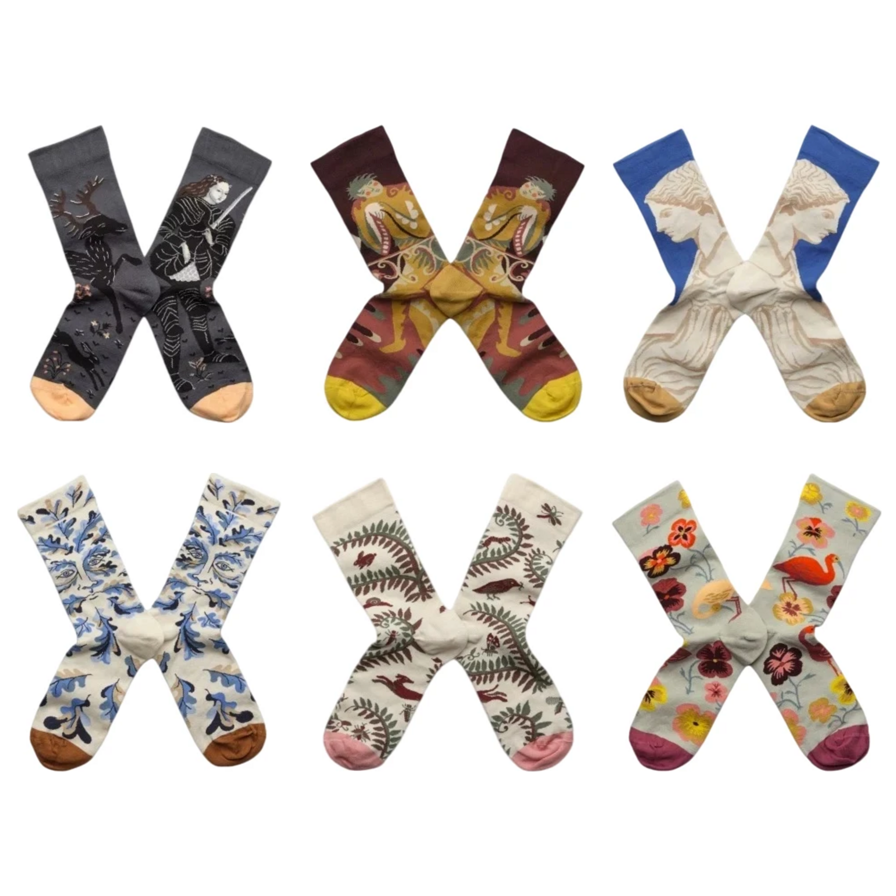 Women’s Maillard Animal Portrait Crew Socks – French-Inspired Vintage Art Socks