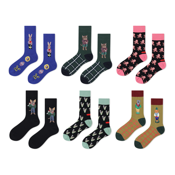 Unisex Character Motif Mid-Calf Socks – Moisture-Absorbing Smooth-Toe Couple Socks