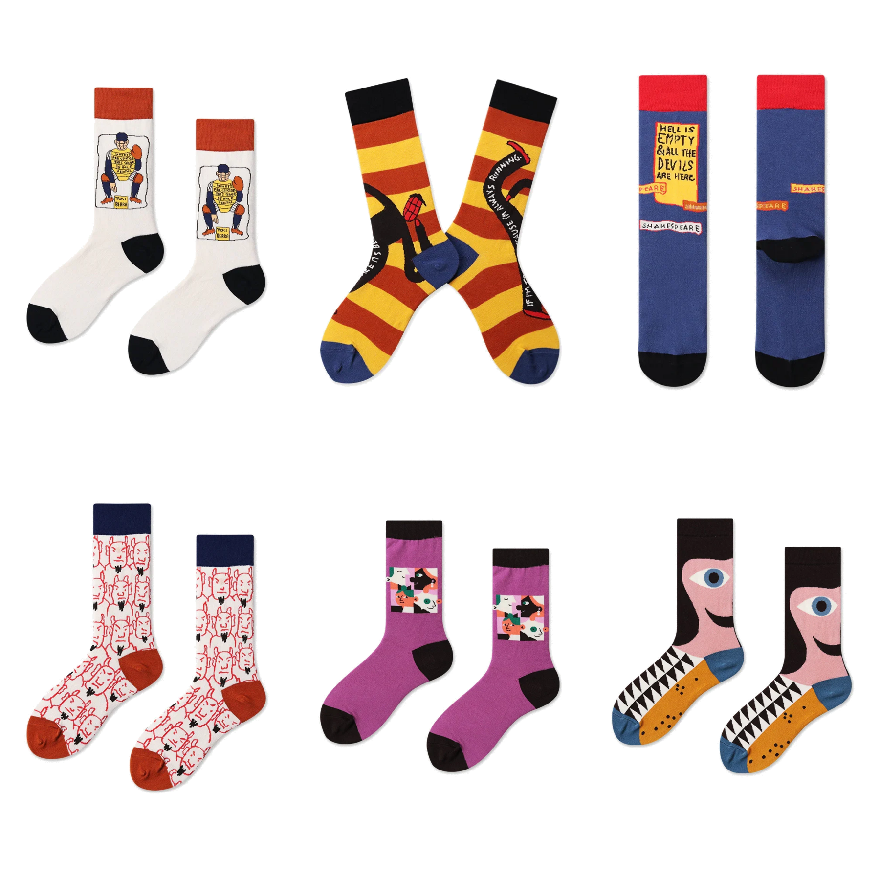 Women’s Modern Portrait Mid-Calf Socks – Artistic Casual Couple Socks